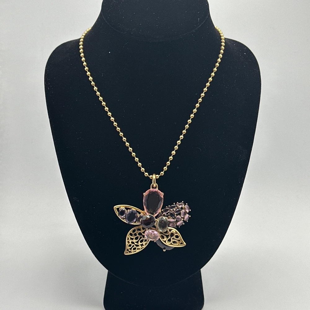 Vintage Rare Coach flower rhinestones necklace #449 - Picture 6 of 6